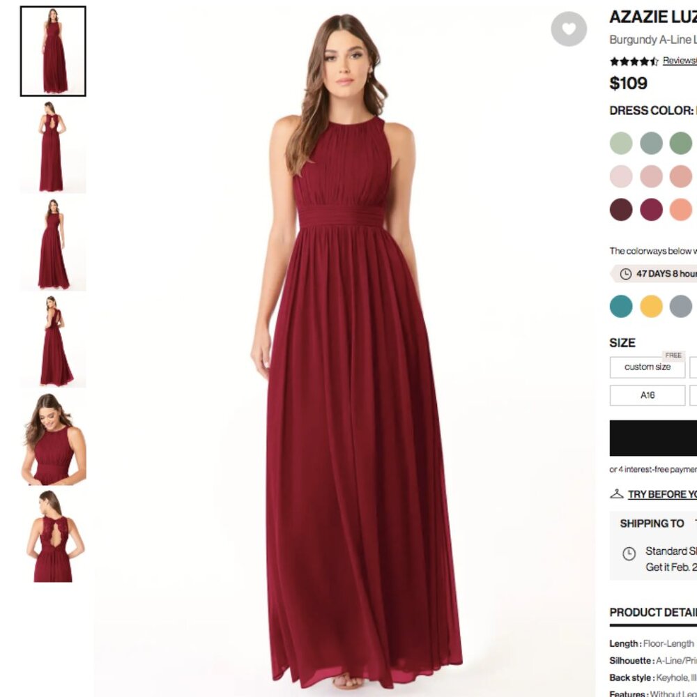 Azazie Luz Bridesmaid Dress in Burgundy (custom size similar to size 2)